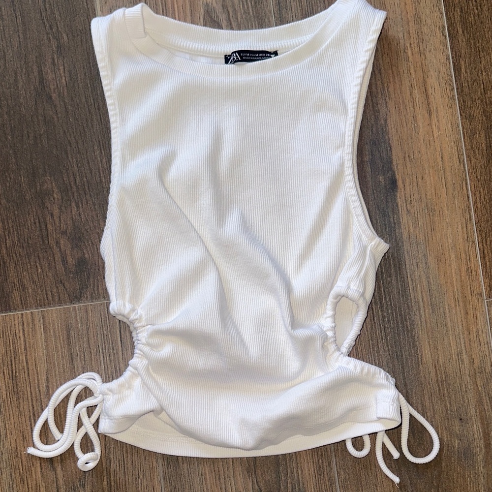 Zara White Sleeveless Top with Side Ties